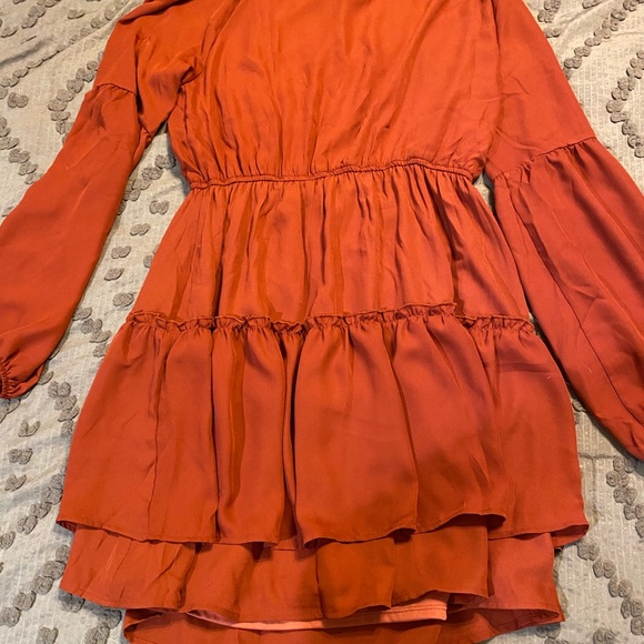 New Womens Rust Ruffle Dress - Picture 2 of 3